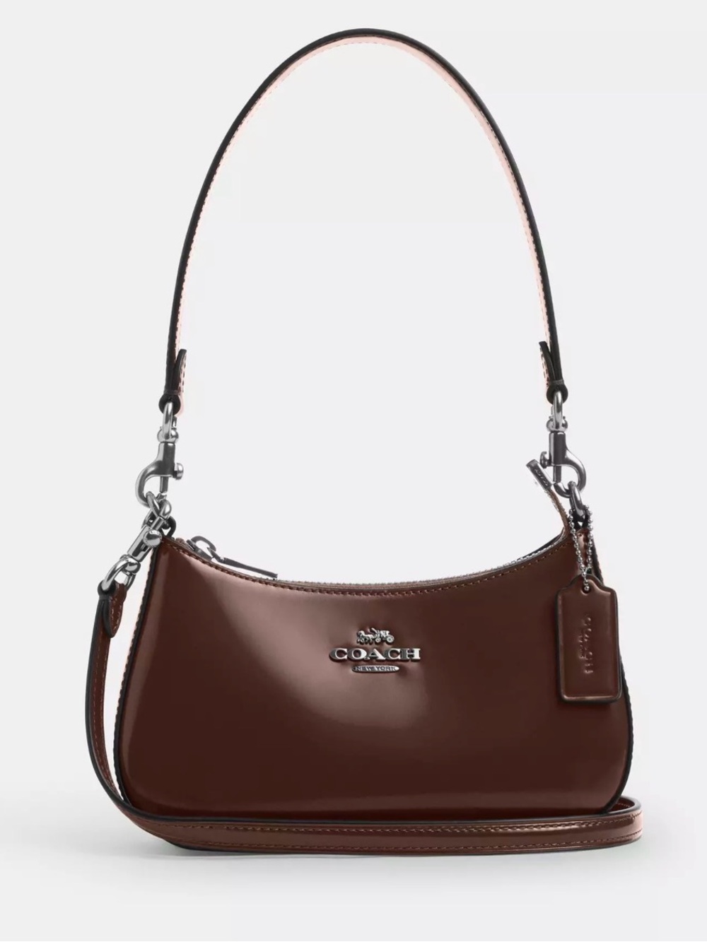 NWT Coach Brown Patent Leather Shoulder Bag with Silver Hardware - Picture 4 of 16